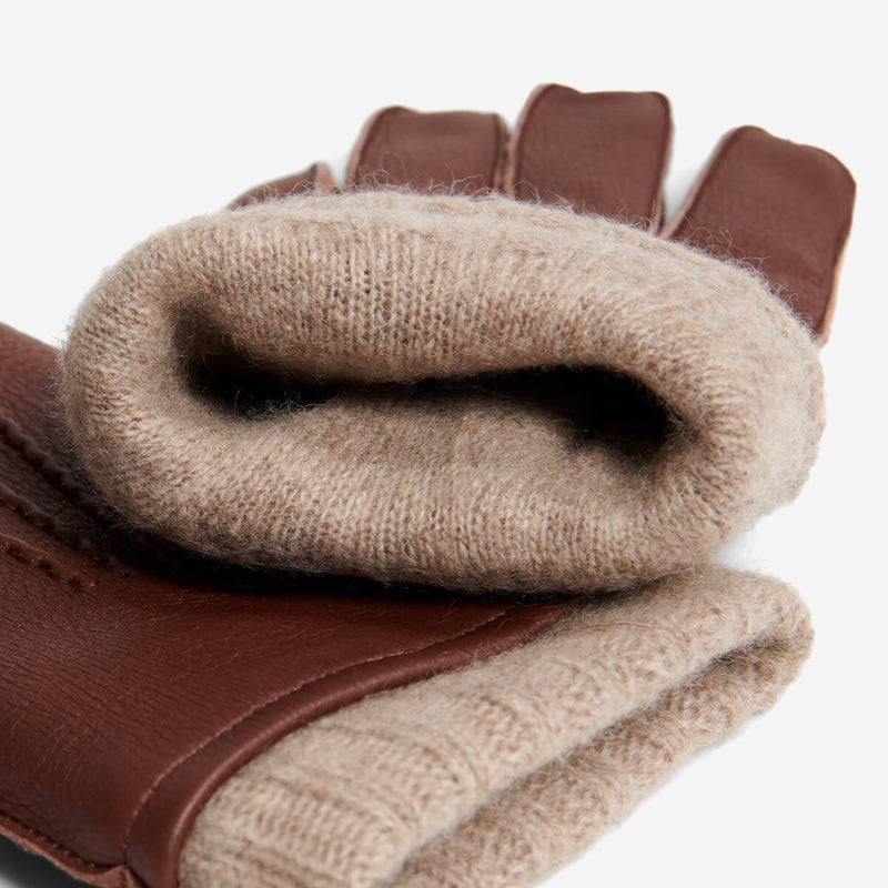 Vittoria (brown) - Italian gloves made of American deerskin leather with cashmere lining