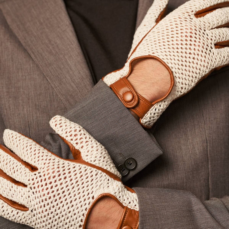 Arturo (cognac) - Hand-sewn Italian crochet driving gloves from lambskin leather