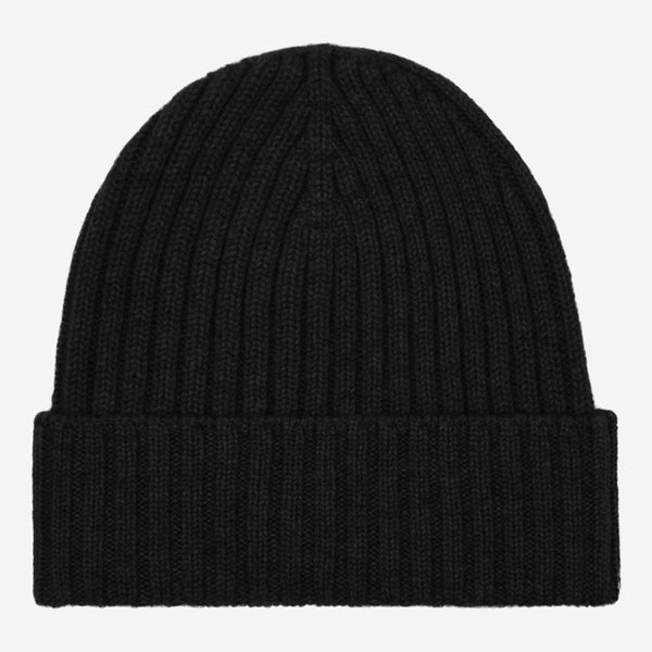 Milano (black) - 100% cashmere ribbed beanie (unisex)