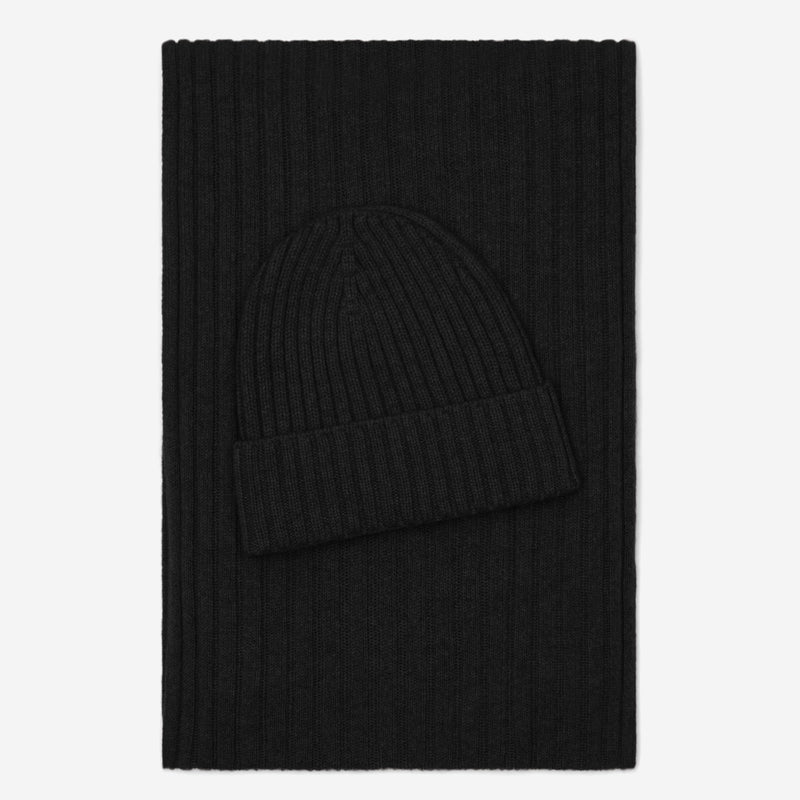 Milano (black) - 100% cashmere ribbed beanie (unisex)