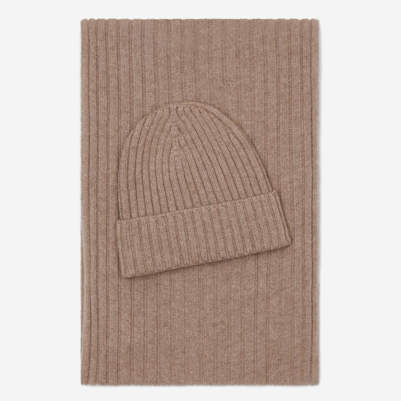 Milano (brown) - 100% cashmere ribbed beanie (unisex)