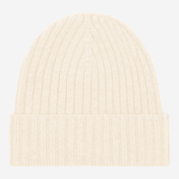 Milano (cream) - 100% cashmere ribbed beanie (unisex)