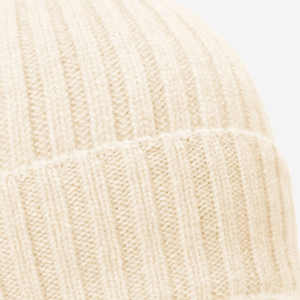 Milano (cream) - 100% cashmere ribbed beanie (unisex)