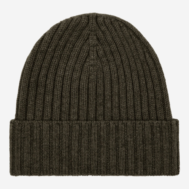 Milano (dark green) - 100% cashmere ribbed beanie (unisex)