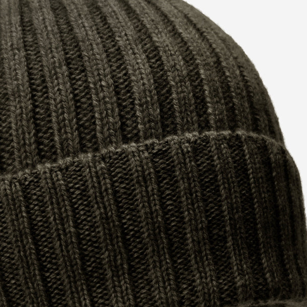 Milano (dark green) - 100% cashmere ribbed beanie (unisex)