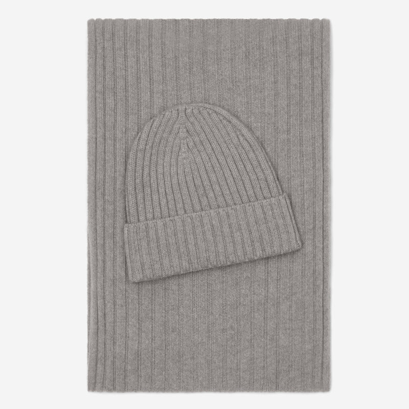 Milano (light grey) - 100% cashmere ribbed beanie (unisex)