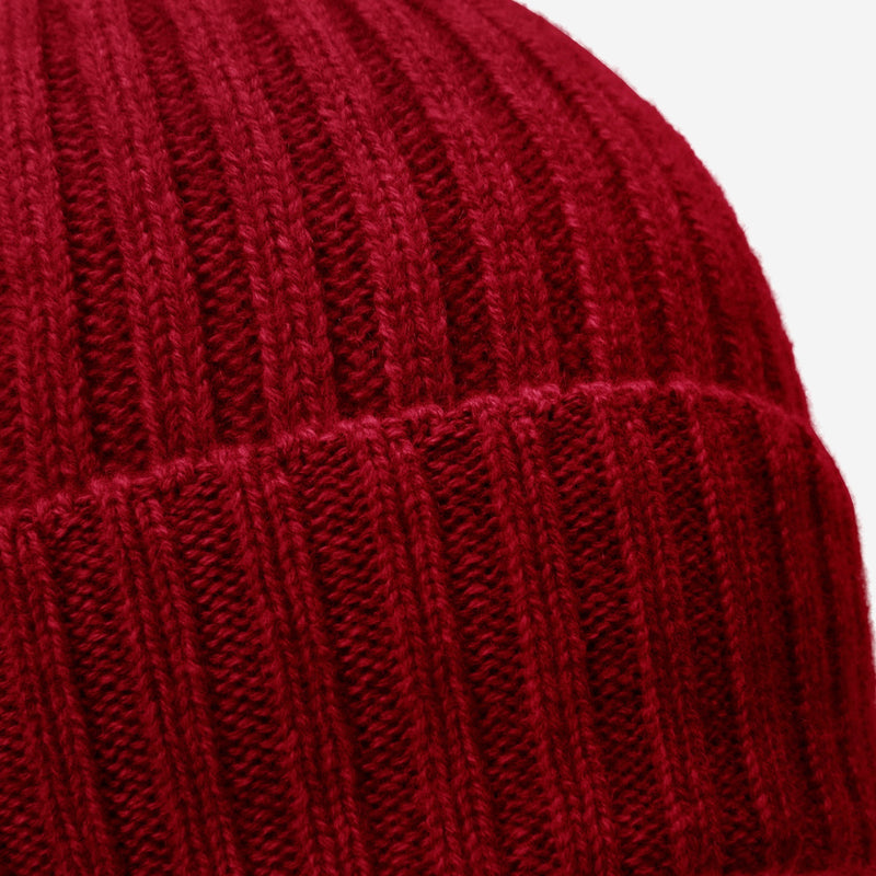 Milano (red) - 100% cashmere ribbed beanie (unisex)