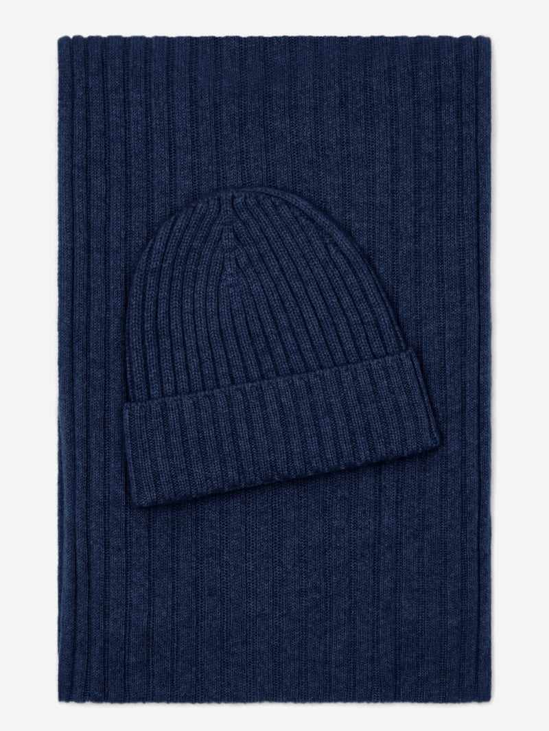 Napoli (navy blue) - 100% cashmere ribbed scarf (unisex)