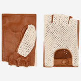 Dario (cognac) - Hand-sewn Italian crochet driving gloves from lambskin leather