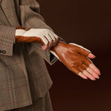 Daniella (cognac) - Hand-sewn Italian crochet driving gloves from lambskin leather