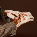 Daniella (cognac) - Hand-sewn Italian crochet driving gloves from lambskin leather