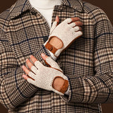 Dario (cognac) - Hand-sewn Italian crochet driving gloves from lambskin leather