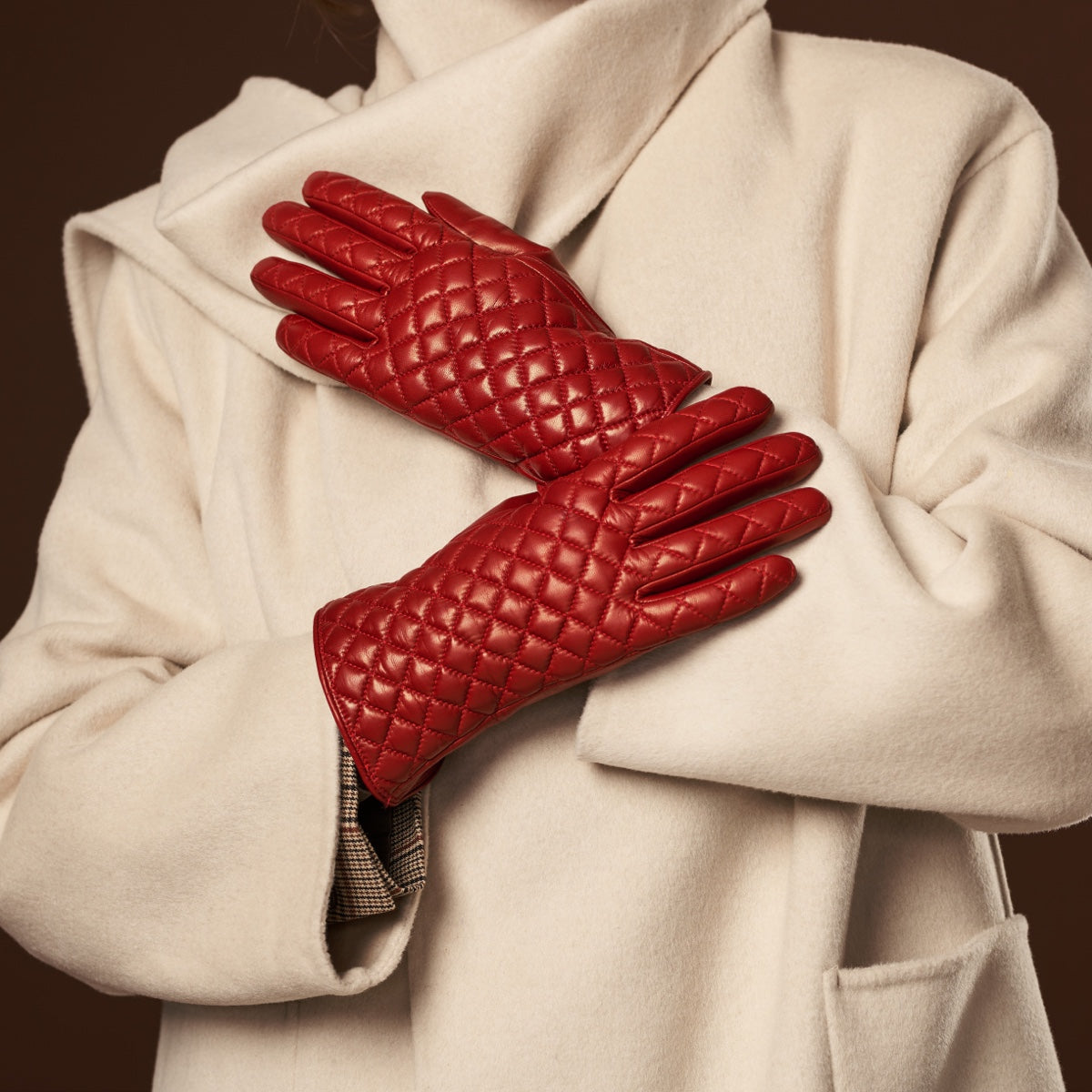 Genuine Leather Gloves, sold Harrods Knightsbridge, Lined in Cashmere, Vermilion Red/Orange Leather