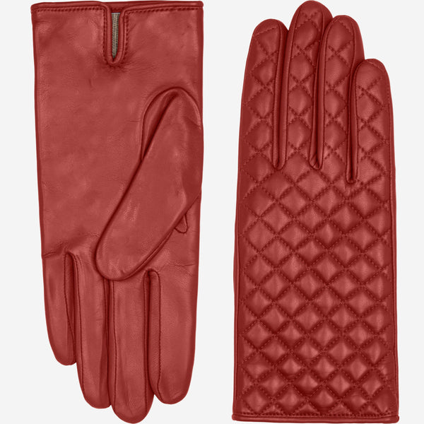 Emilia (red) - classic Italian lambskin leather gloves with cashmere lining and checkered pattern