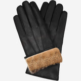 Francesca (black) - Italian lambskin leather gloves with brown fur lining