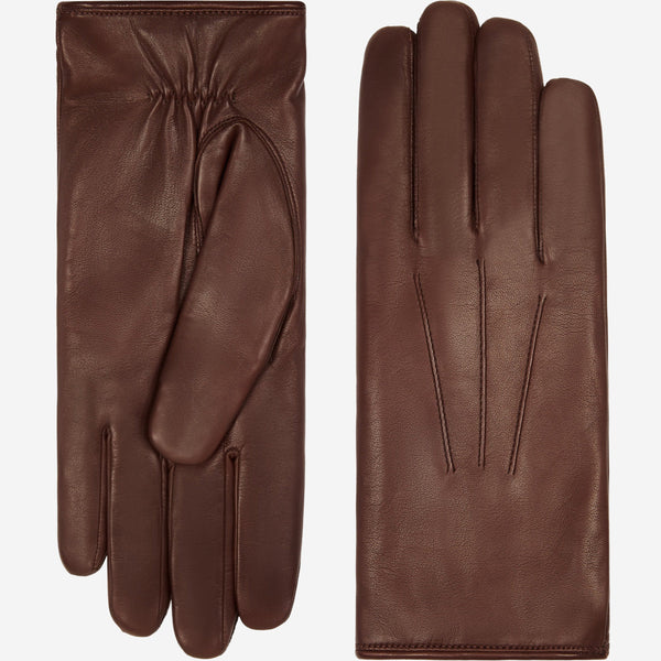 Francesca (brown) - Italian lambskin leather gloves with white rabbit fur lining