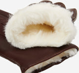 Francesca (brown) - Italian lambskin leather gloves with white fur lining