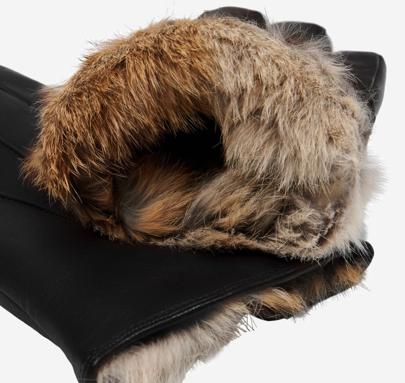 Francesca (black) - Italian lambskin leather gloves with brown fur lining