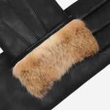 Francesca (black) - Italian lambskin leather gloves with brown fur lining