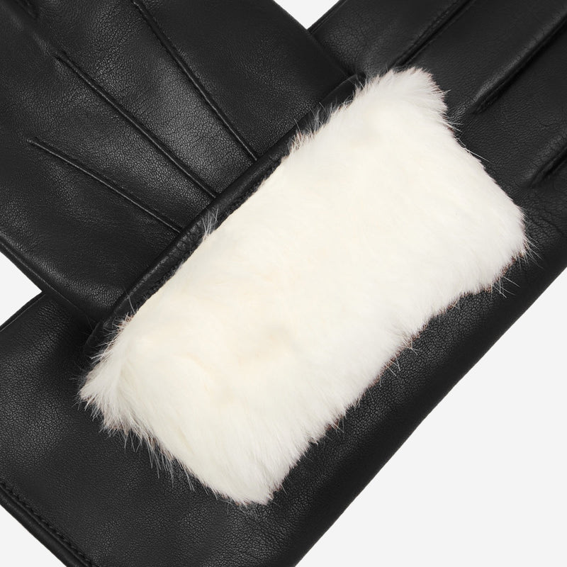 Francesca (black) - Italian lambskin leather gloves with white fur lining