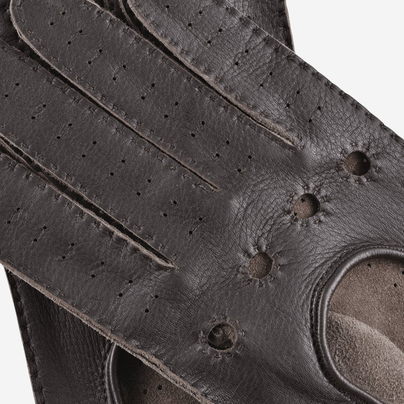 Leonardo (dark brown) - Italian driving gloves made of American deerskin leather