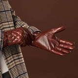 Luca (brown) - Italian lambskin leather gloves with cashmere lining and checkered pattern