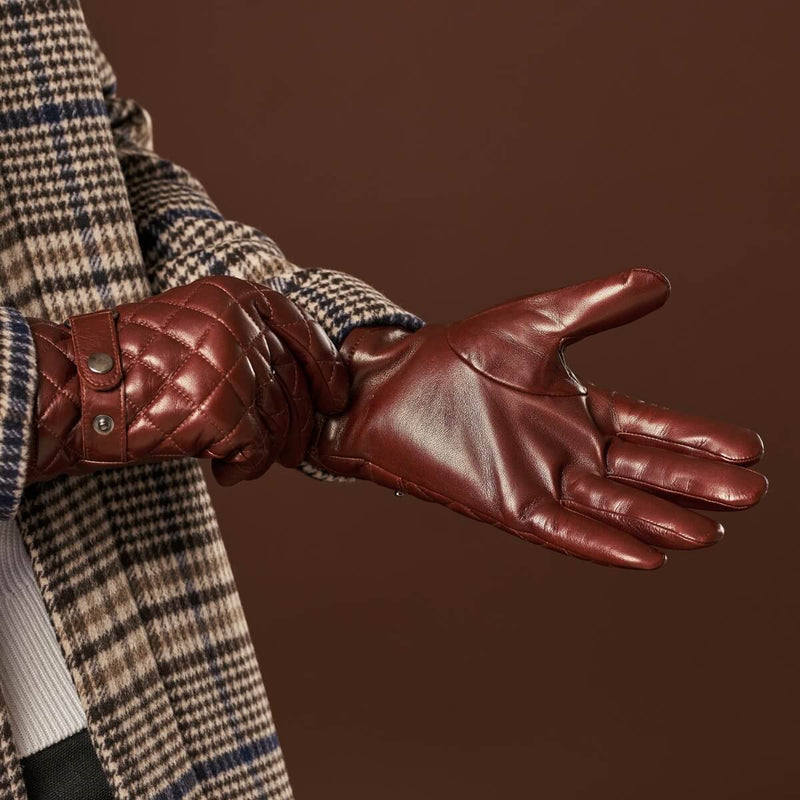 Luca (brown) - Italian lambskin leather gloves with cashmere lining and checkered pattern