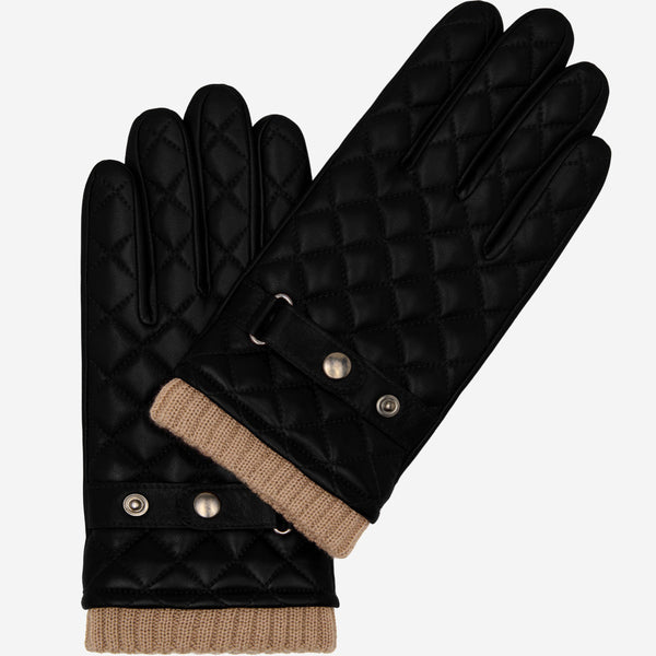 Luca (black) - Italian lambskin leather gloves with cashmere lining and checkered pattern