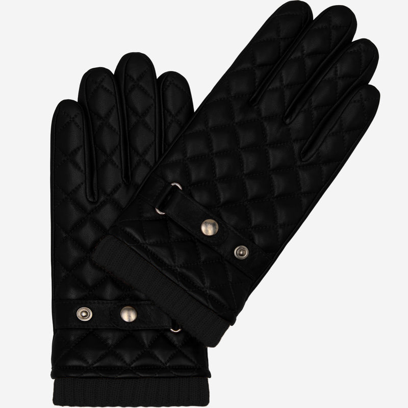 Luca (black) - Italian lambskin leather gloves with cashmere lining and checkered pattern