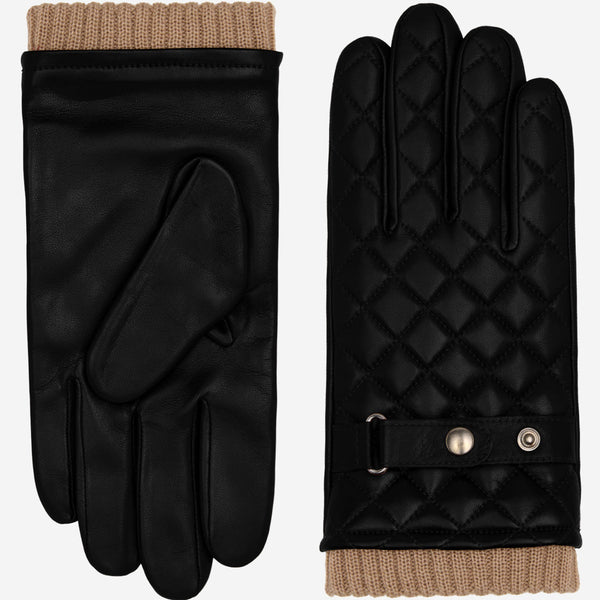 Luca (black) - Italian lambskin leather gloves with cashmere lining and checkered pattern