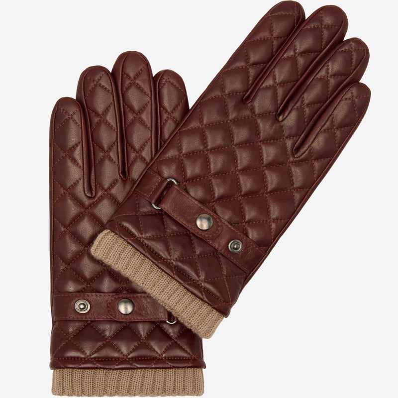 Luca (brown) - Italian lambskin leather gloves with cashmere lining and checkered pattern