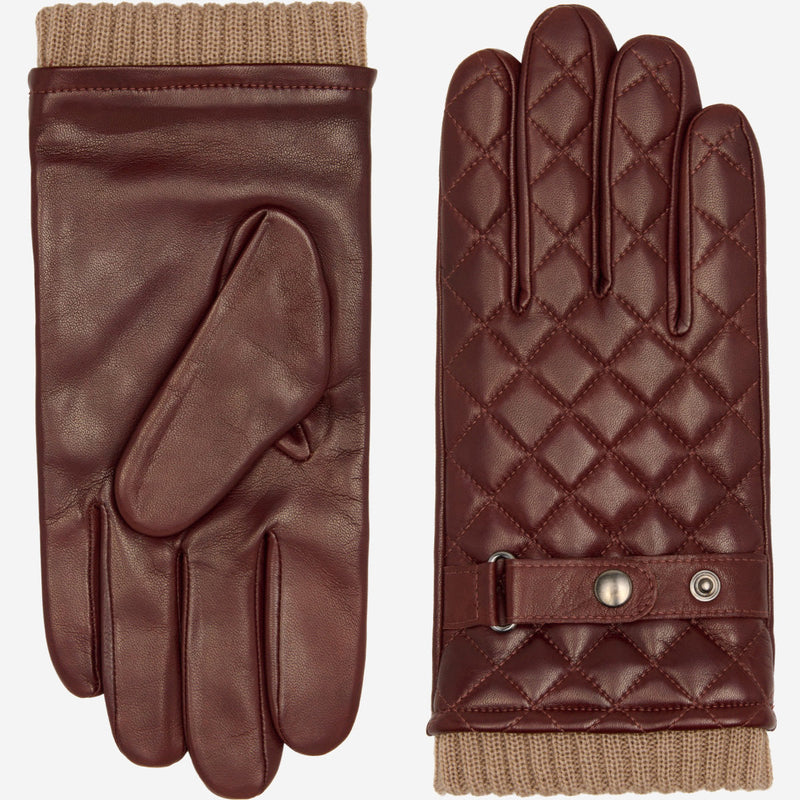 Luca (brown) - Italian lambskin leather gloves with cashmere lining and checkered pattern