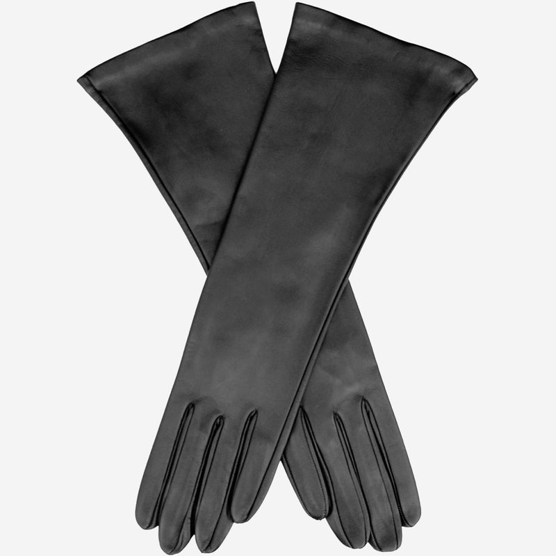 Lucia (black) - Italian unlined 8-button length leather opera gloves