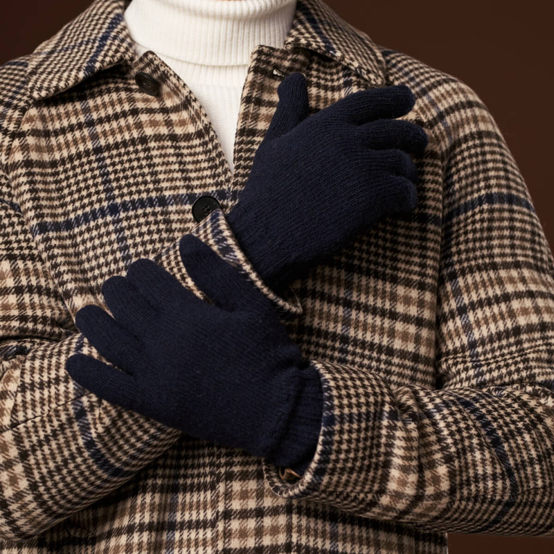 Luciano (dark blue) - Handmade Italian knitted wool gloves with luxurious cashmere lining