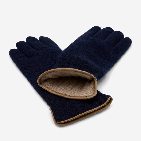 Luciano (dark blue) - Handmade Italian knitted wool gloves with luxurious cashmere lining