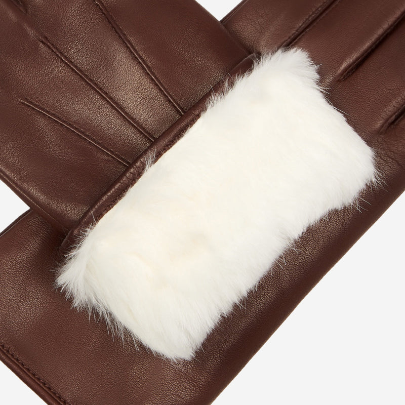 Marco (brown) - Italian lambskin leather gloves with white fur lining