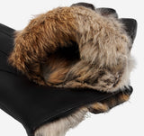 Marco (black) - Italian lambskin leather gloves with brown fur lining