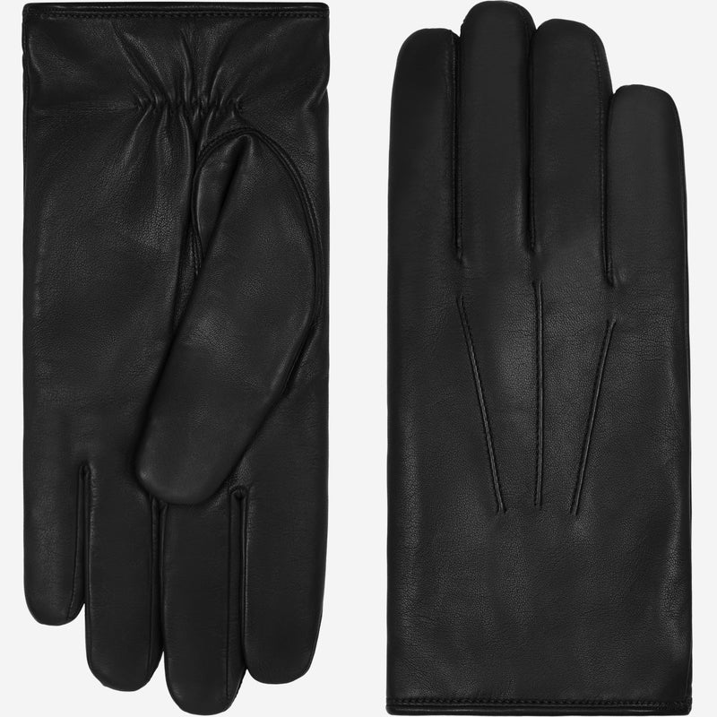 Marco (black) - Italian lambskin leather gloves with white fur lining