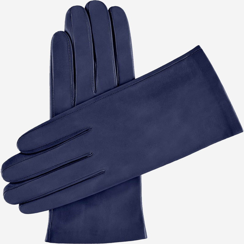 Blue leather gloves on sale