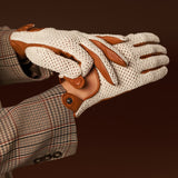 Valeria (cognac) - Hand-sewn Italian crochet driving gloves from lambskin leather