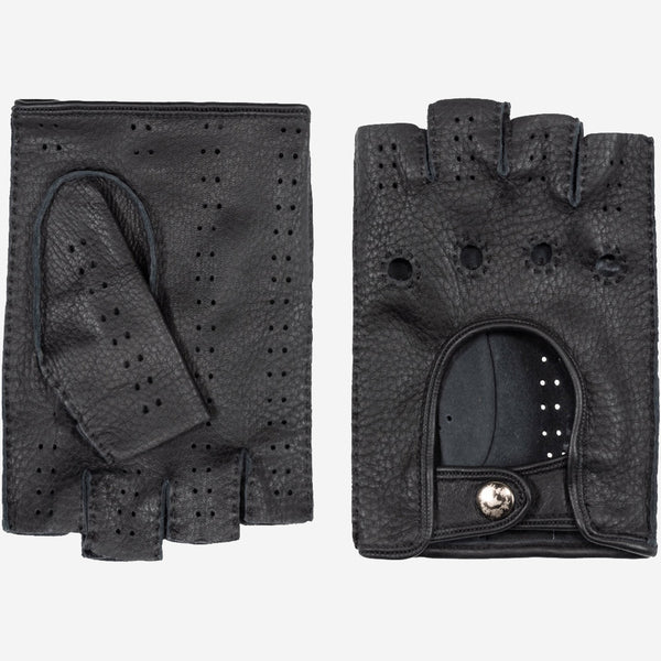 Vincenzo (black) - fingerless Italian driving gloves made of American deerskin leather