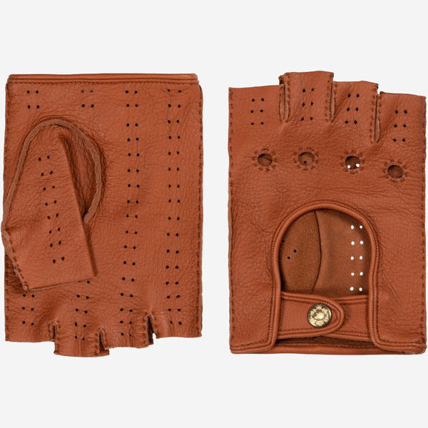 Vincenzo (brown): fingerless Italian driving gloves made of American deerskin leather