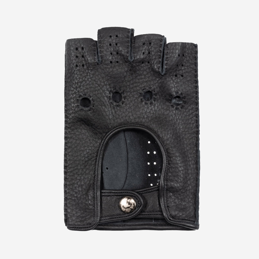 Men's FINGERLESS Leather Gloves - BLACK(white) - online deerskin leather