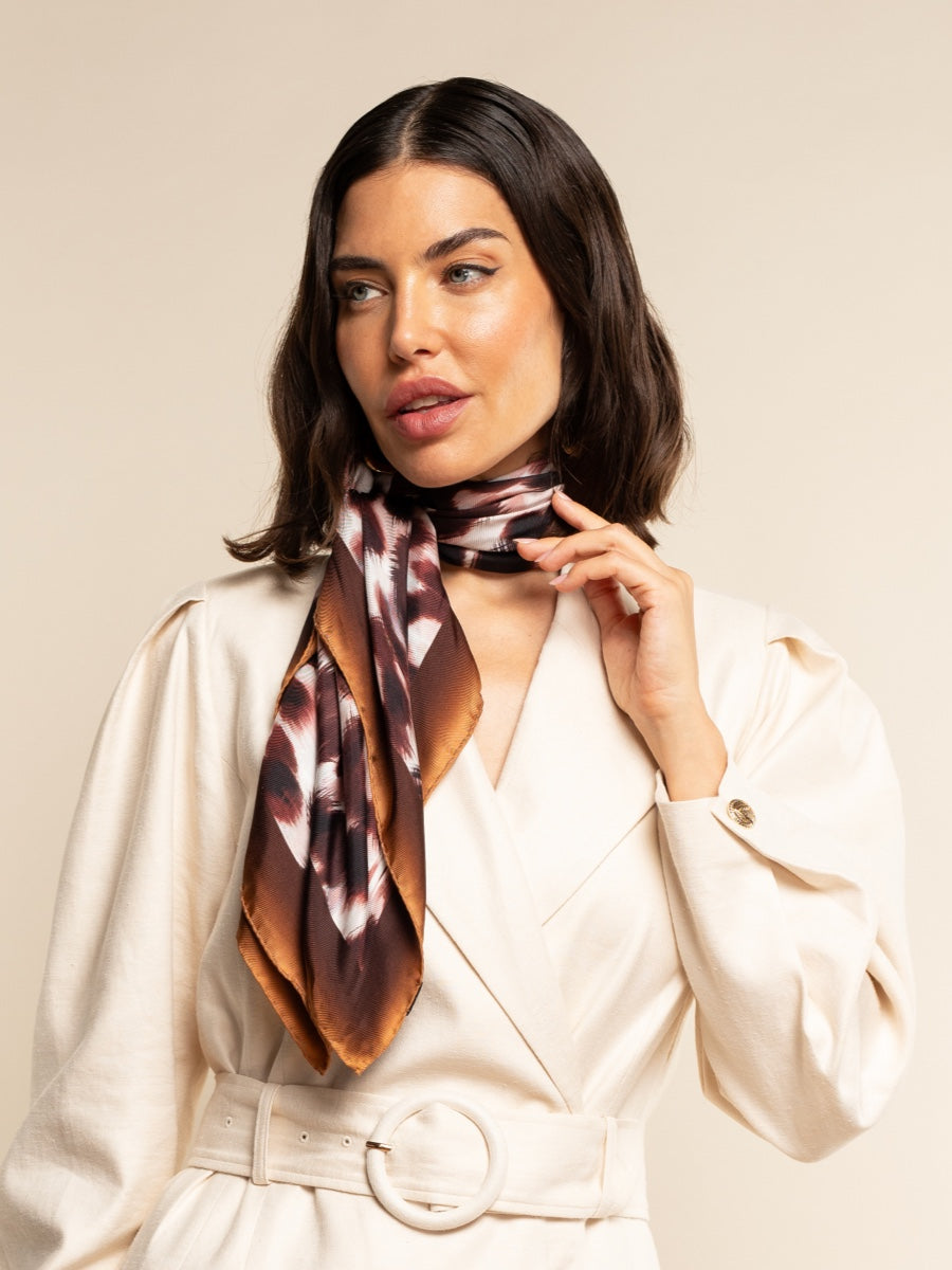 Bruna (brown/orange)- soft and lightweight Italian foulard from pure s ...