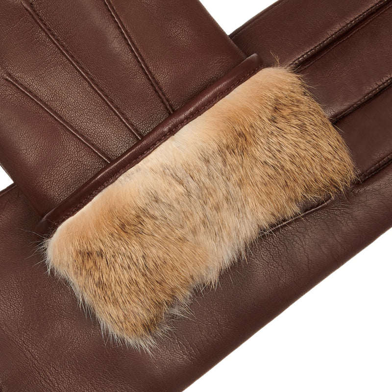 Brown Leather Gloves Women - Natural Fur - Handmade in Italy