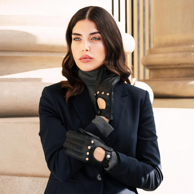 Fingerless Driving Gloves Black - Handmade in Italy – Leather Gloves Online