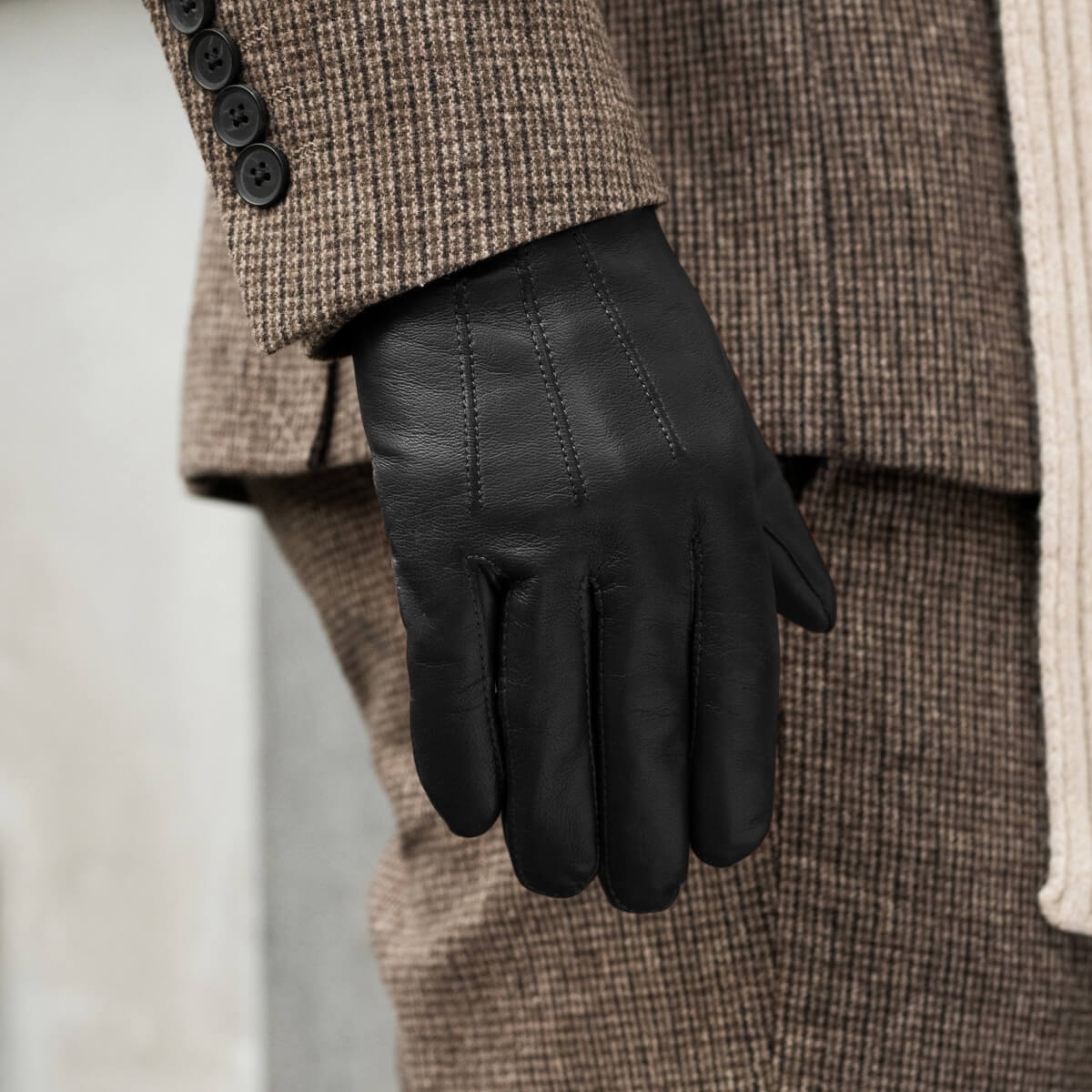 Touchscreen Leather Gloves Men Black Made In Italy 100 Cashmere Fratelli Orsini 