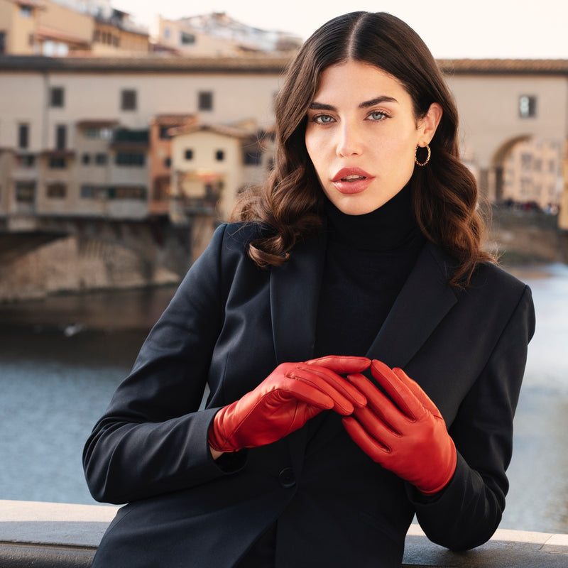 Made Orsini Gloves - Women in Red Lining Italy Leather – Fratelli Silk