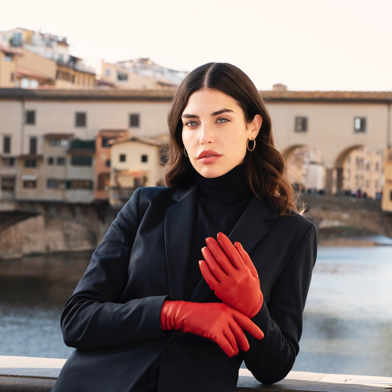 Gloves Leather Silk in - Lining Red Italy – Women Orsini Made Fratelli