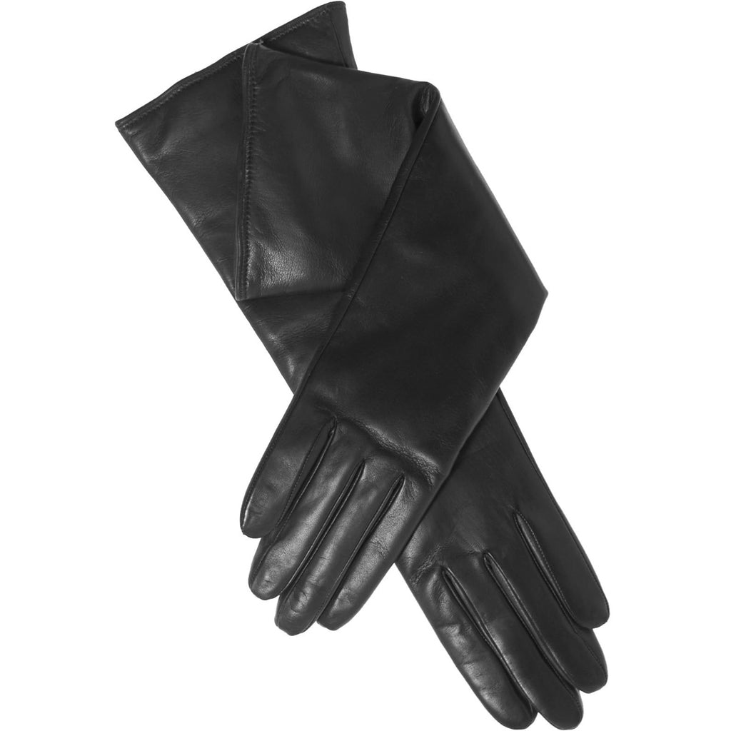 Women Long Plain Opera Evening Gloves Lambskin Leather Gloves Black